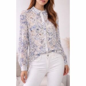 Caroline Constas Floral Lace Eyelet Blouse